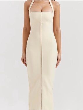 House of CB | Dresses | House Of Cb Persephone Pale Gold Chiffon Mesh  Strapless Corset Maxi Dress Nwot | Poshmark